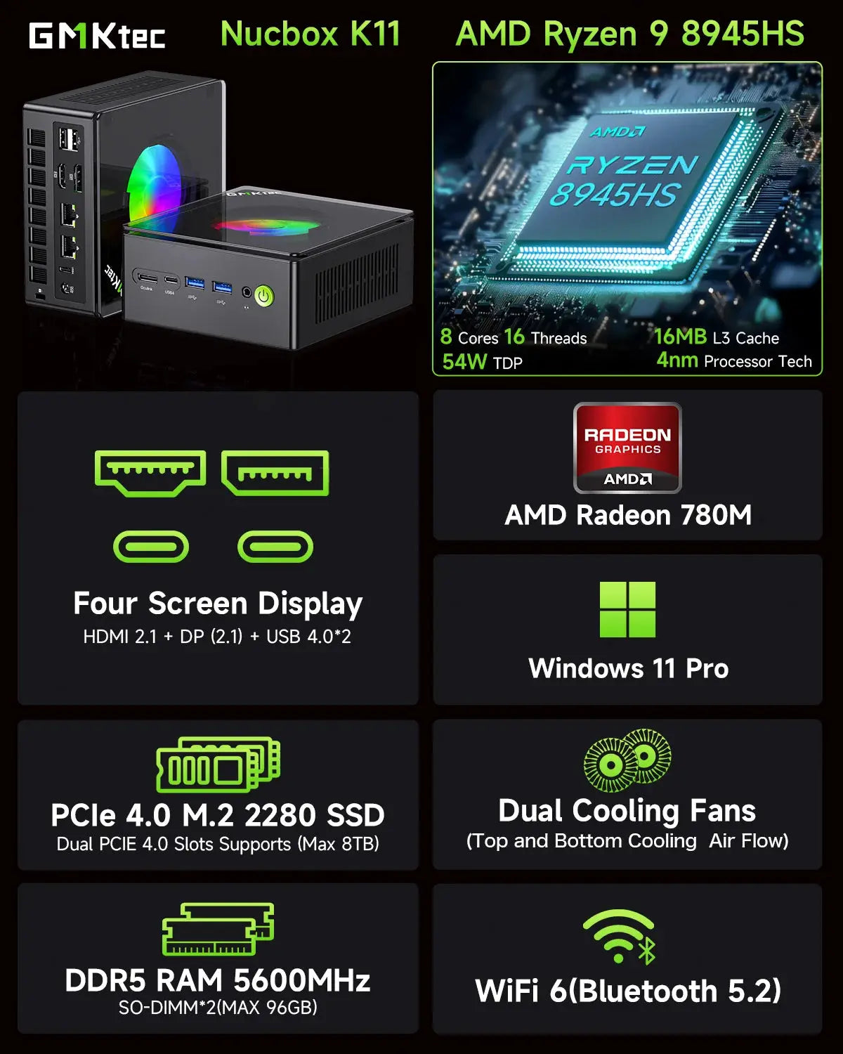 GMKtec K11 AMD Ryzen™ 9 8945HS Mini Bilgisayar — Ön Sipariş