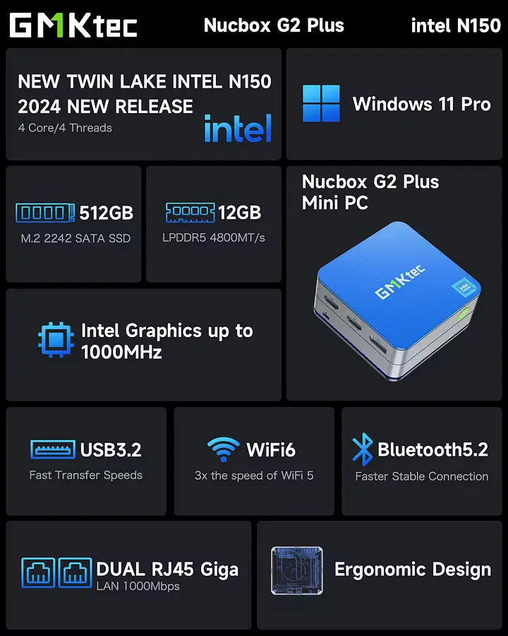 GMKtec G2 Plus Intel® Twin Lake N150 Mini Bilgisayar — Ön Sipariş