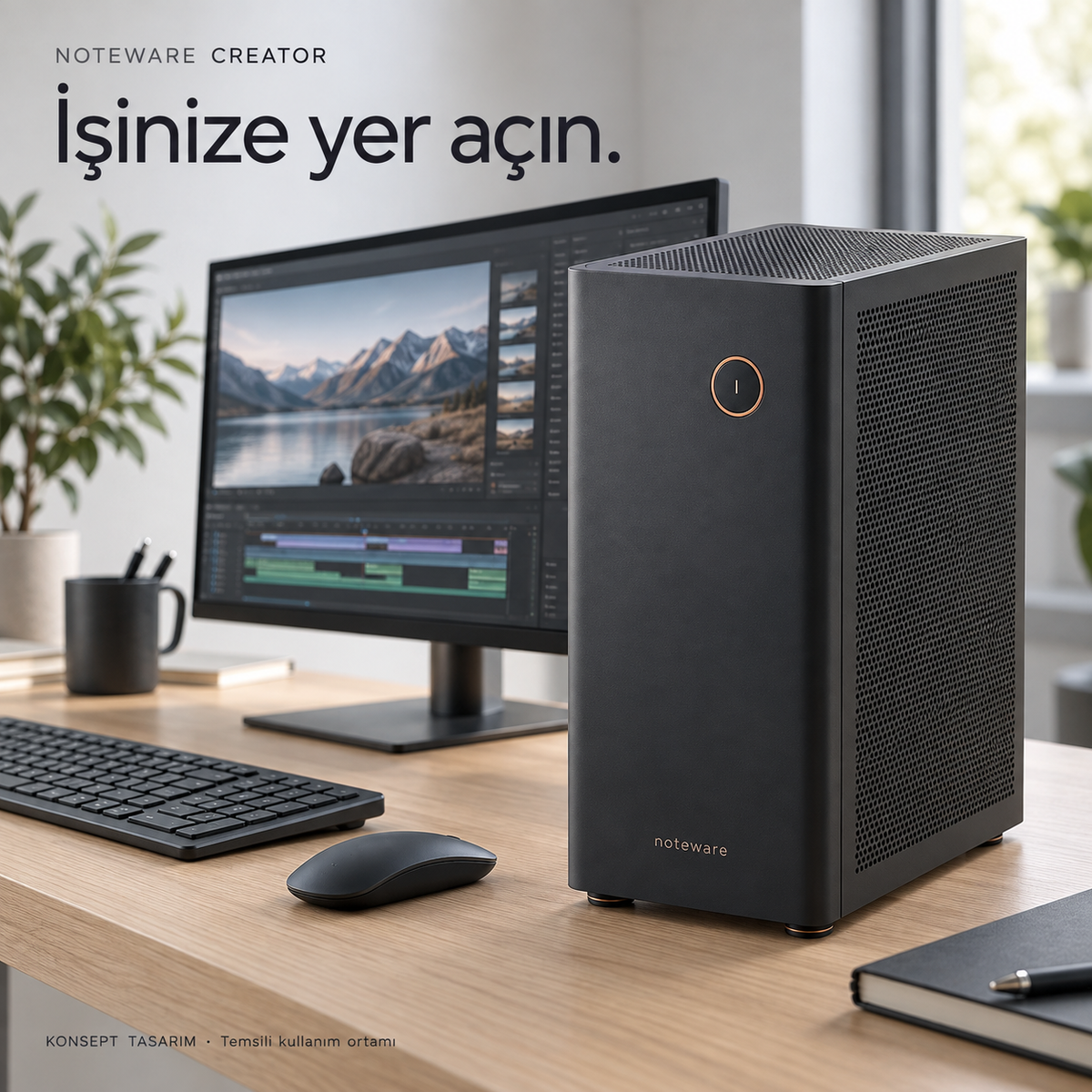 Noteware gaming-desk — konsept tasarım; nihai ürün doğrulaması bekleniyor