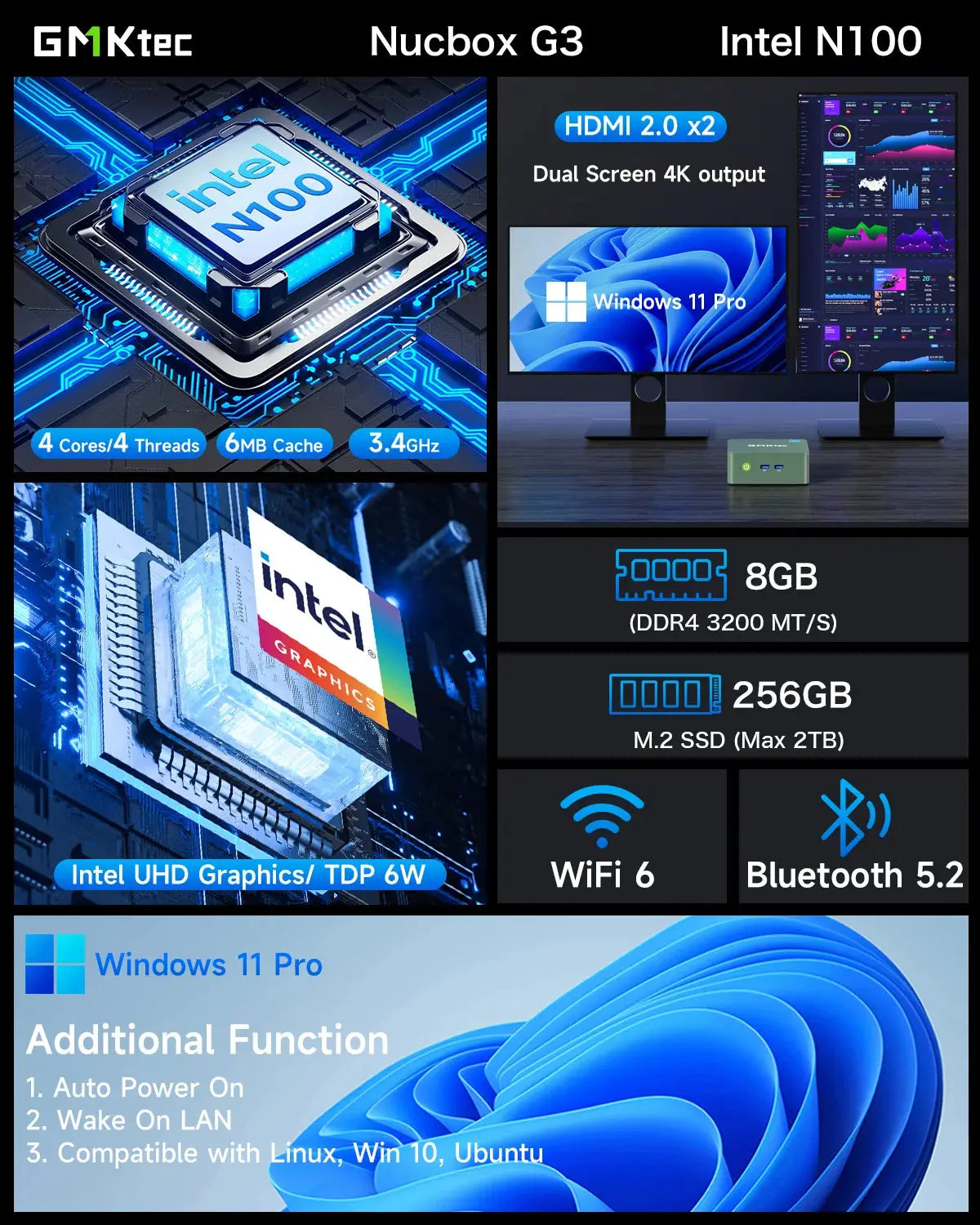 GMKtec NucBox G3 Mini Bilgisayar 12th Intel® Alder Lake N100 — Ön Sipariş