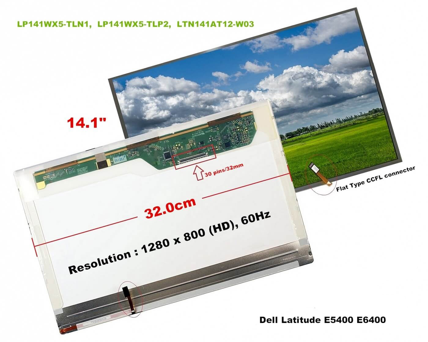 Noteware LG Uyumlu b141ew05 v.0 14.1" led 40pin saðda Notebook LCD Ekran