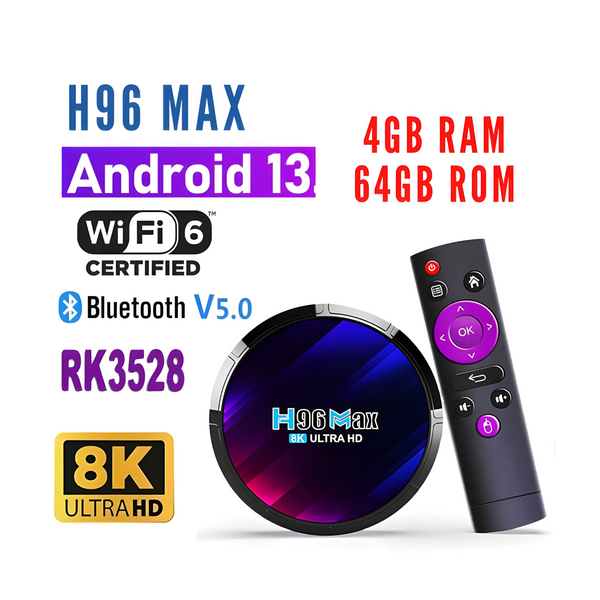 H96 Max Android TV Box Android 13 4GB 64GB - WiFi LAN HDMI
